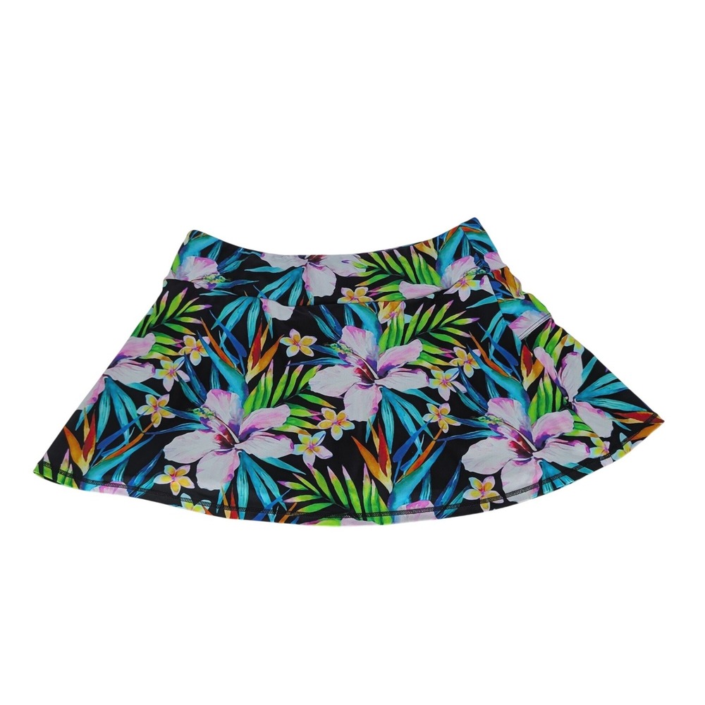 Queen of the‎ Court Athletic Skort Womens M Black Tropical Floral Tennis Skirt